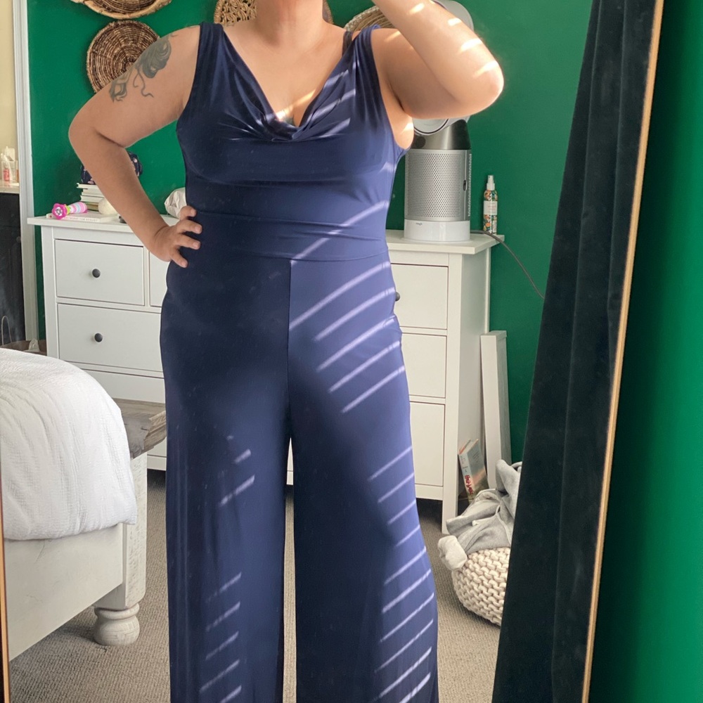 Bohoo Plus Navy slinky Jumpsuit